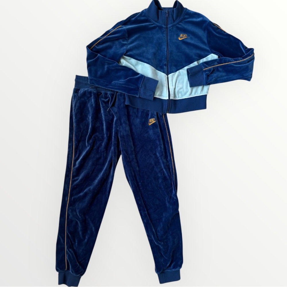 Nike Women's Navy & Light Blue Velour Track Jacket & Joggers Set